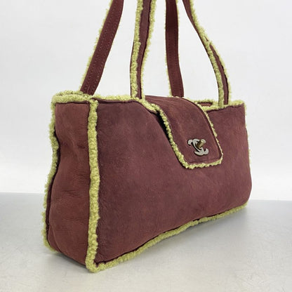 Chanel Handbag Mouton Brown Green Gold Hardware Women