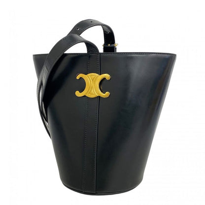 Celine Shoulder Bag Triomphe Leather Black Gold Hardware Women