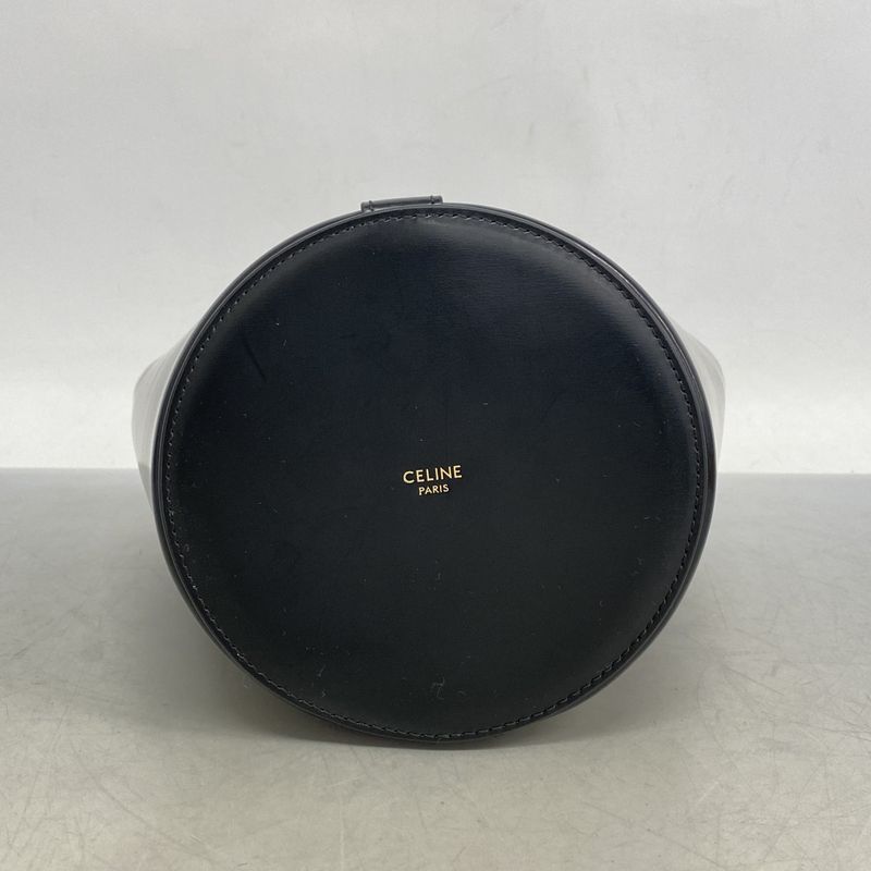 Celine Shoulder Bag Triomphe Leather Black Gold Hardware Women