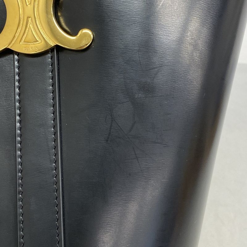 Celine Shoulder Bag Triomphe Leather Black Gold Hardware Women