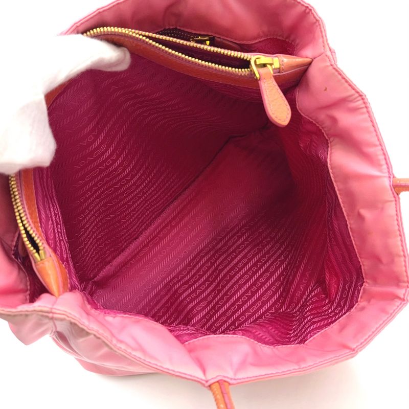 Prada Tessuto CITY Enamel Leather And Nylon Pink Tote Bag Gold Br3854