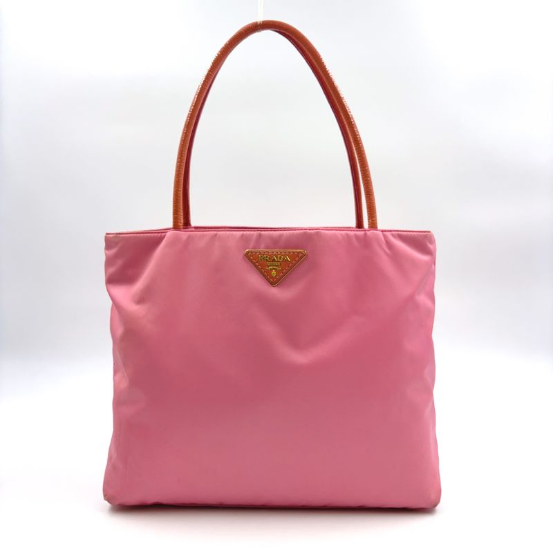 Prada Tessuto CITY Enamel Leather And Nylon Pink Tote Bag Gold Br3854
