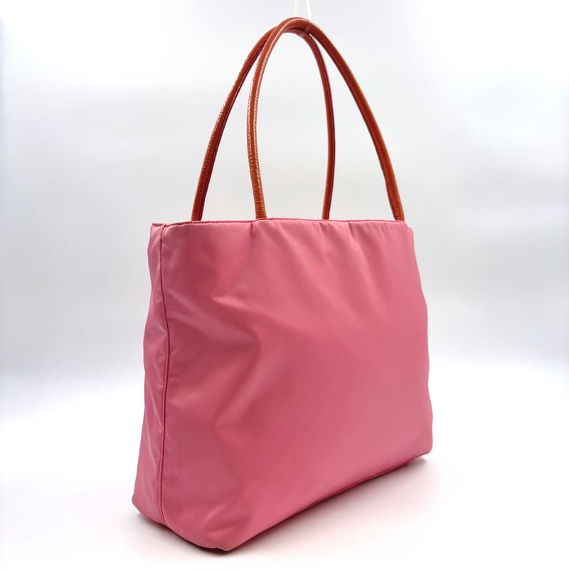 Prada Tessuto CITY Enamel Leather And Nylon Pink Tote Bag Gold Br3854