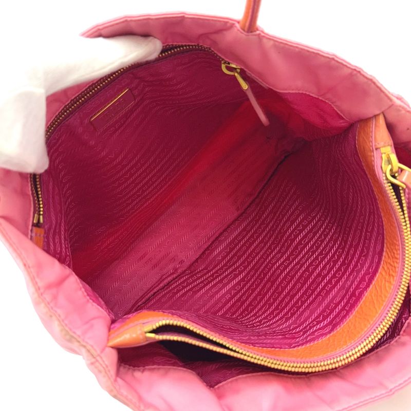 Prada Tessuto CITY Enamel Leather And Nylon Pink Tote Bag Gold Br3854