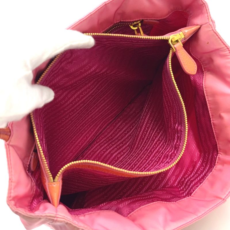 Prada Tessuto CITY Enamel Leather And Nylon Pink Tote Bag Gold Br3854