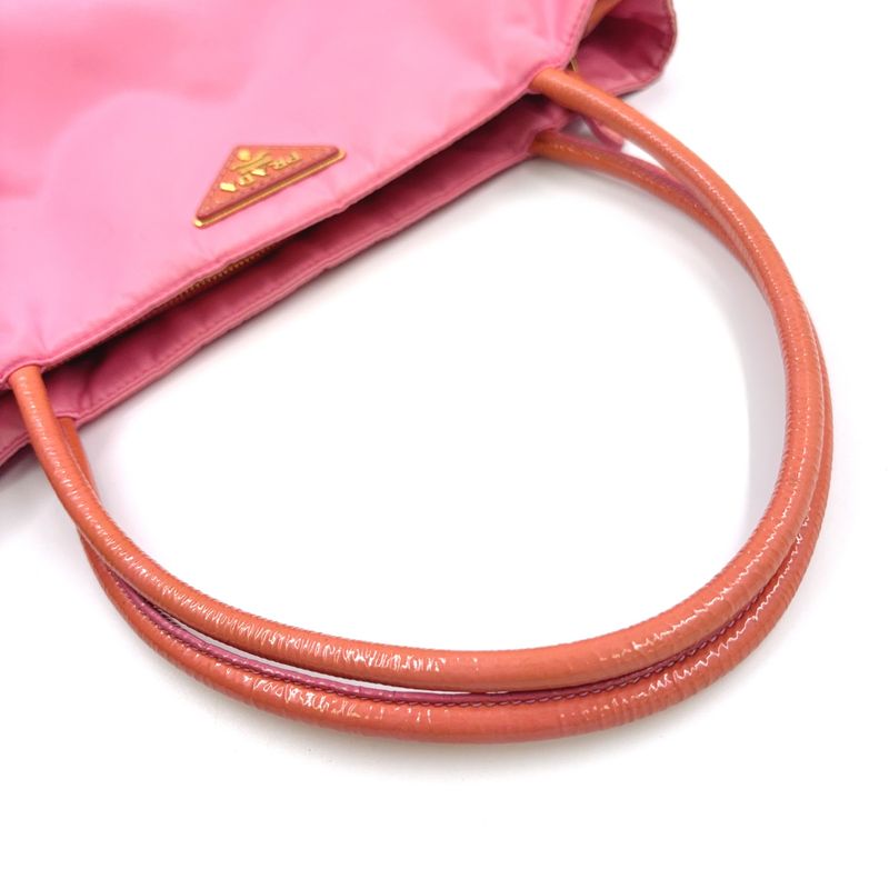 Prada Tessuto CITY Enamel Leather And Nylon Pink Tote Bag Gold Br3854