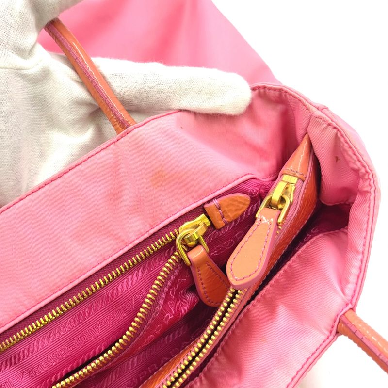 Prada Tessuto CITY Enamel Leather And Nylon Pink Tote Bag Gold Br3854