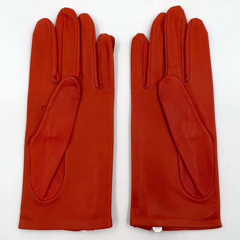 Hermes Gloves Women's Lambskin Orange Red Wallets And Accessories (other) Silver