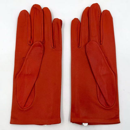 Hermes Gloves Women's Lambskin Orange Red Wallets And Accessories (other) Silver