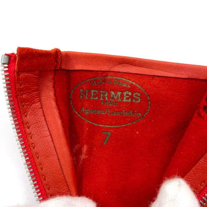 Hermes Gloves Women's Lambskin Orange Red Wallets And Accessories (other) Silver