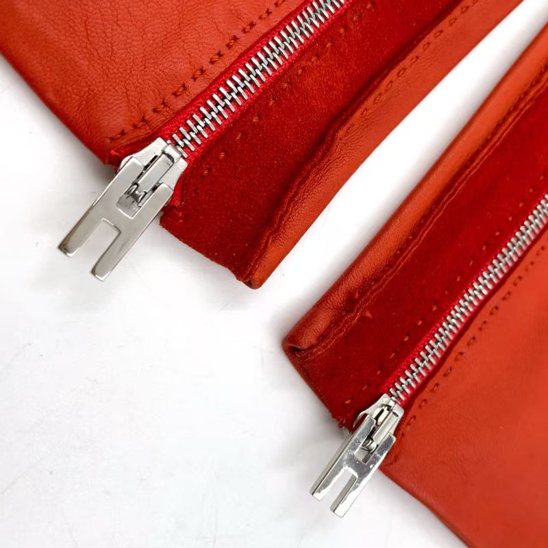 Hermes Gloves Women's Lambskin Orange Red Wallets And Accessories (other) Silver