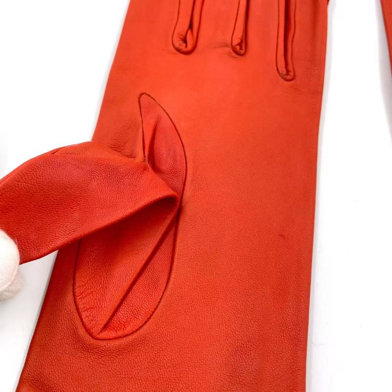 Hermes Gloves Women's Lambskin Orange Red Wallets And Accessories (other) Silver