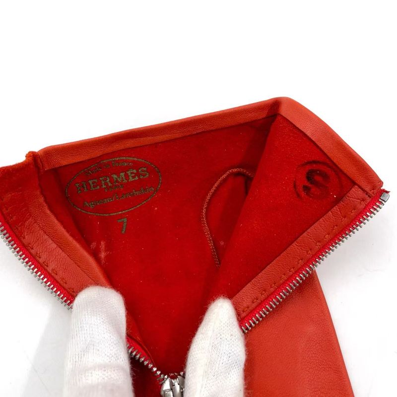 Hermes Gloves Women's Lambskin Orange Red Wallets And Accessories (other) Silver