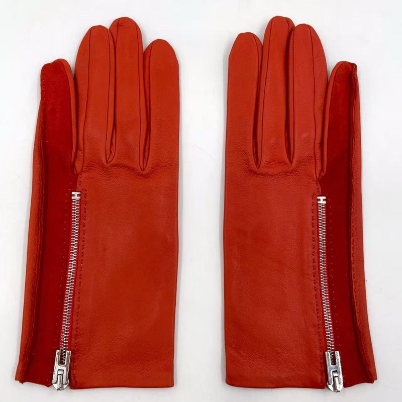 Hermes Gloves Women's Lambskin Orange Red Wallets And Accessories (other) Silver