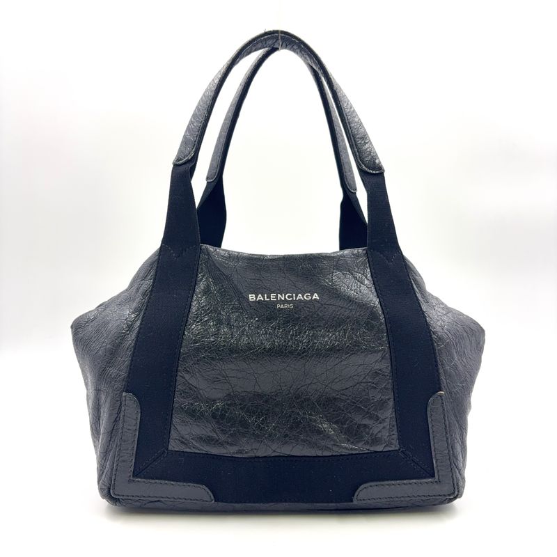 Balenciaga Cabas S Leather X Canvas Black Tote Silver