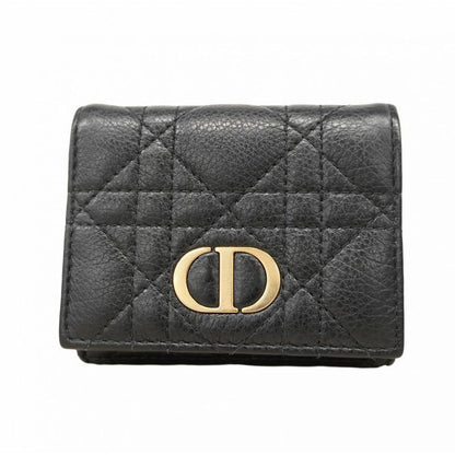 Christian Dior Wallet Dior Caro Leather Black Gold Hardware Women's