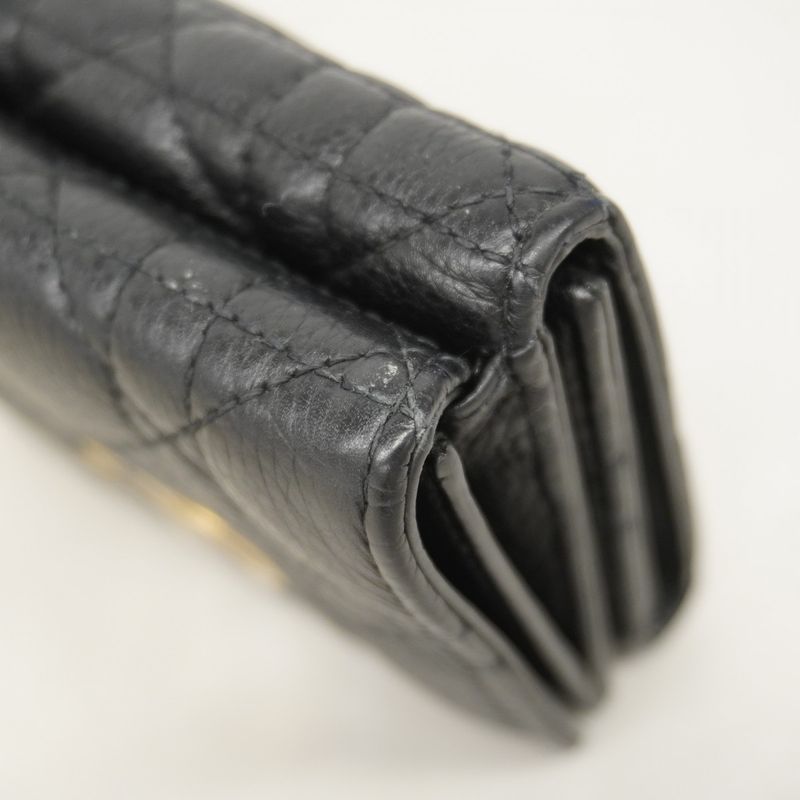 Christian Dior Wallet Dior Caro Leather Black Gold Hardware Women's