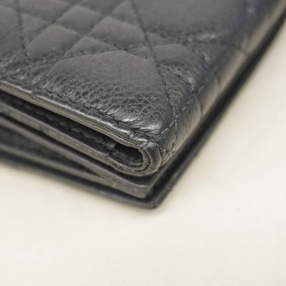 Christian Dior Wallet Dior Caro Leather Black Gold Hardware Women's