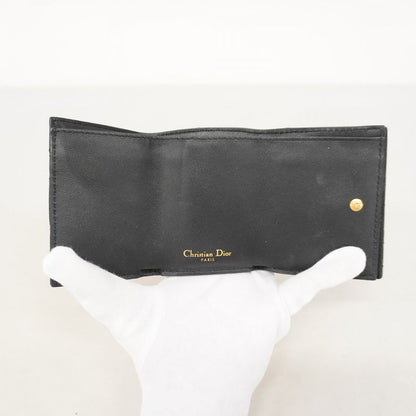 Christian Dior Wallet Dior Caro Leather Black Gold Hardware Women's