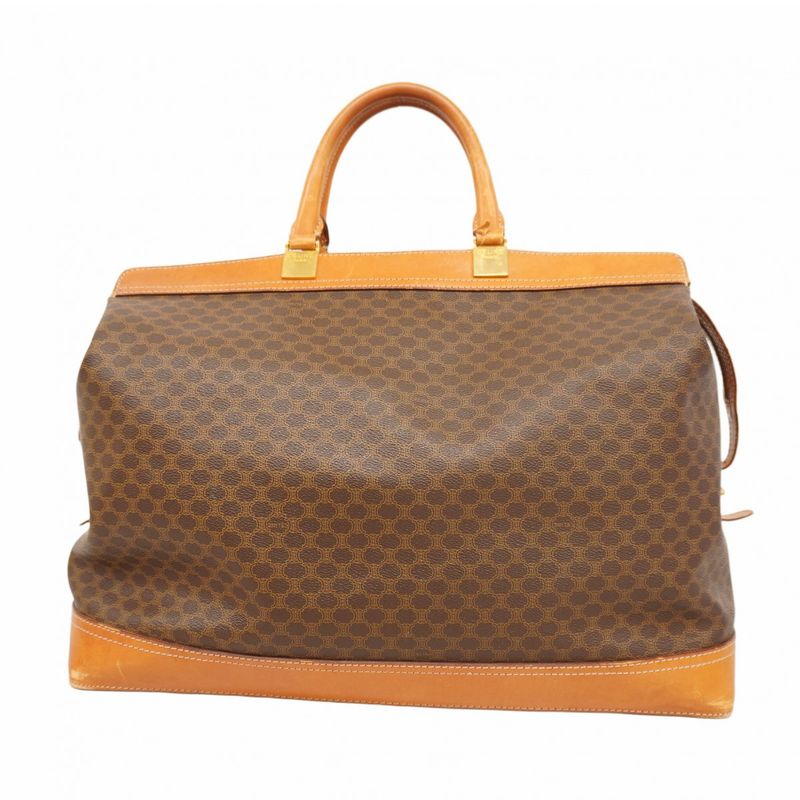 Celine Boston Bag Macadam PVC Brown Gold Hardware Men Women Unisex