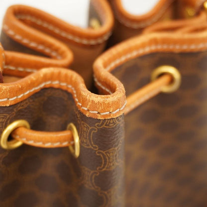 Celine Shoulder Bag Macadam PVC Brown Gold Hardware Women