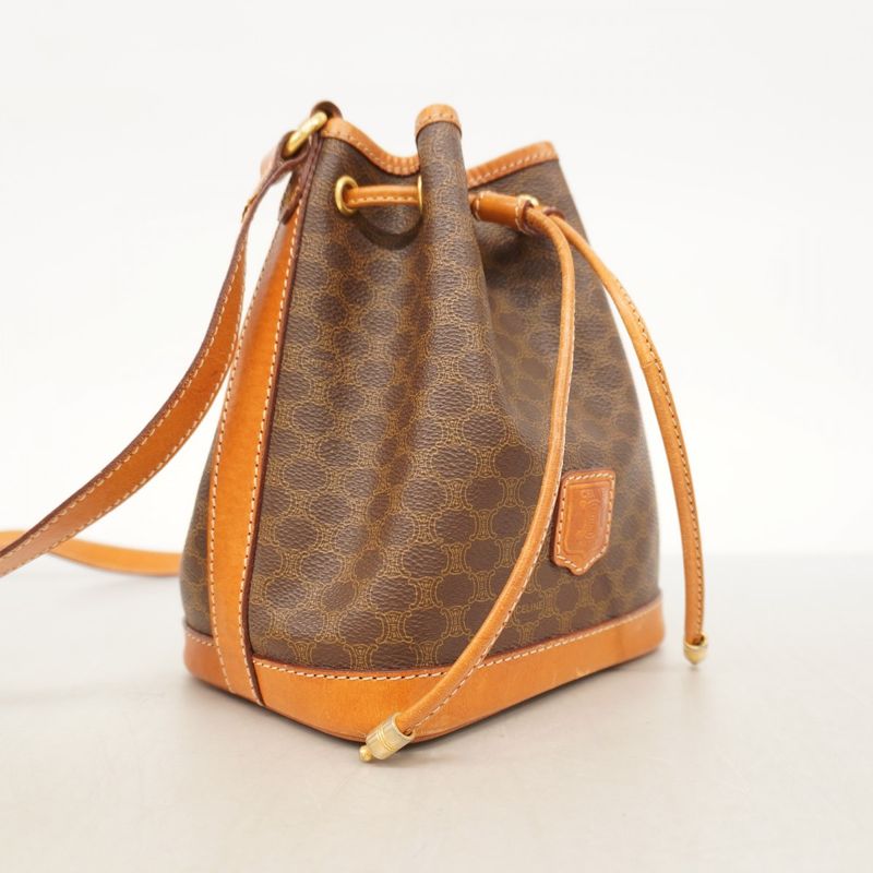 Celine Shoulder Bag Macadam PVC Brown Gold Hardware Women