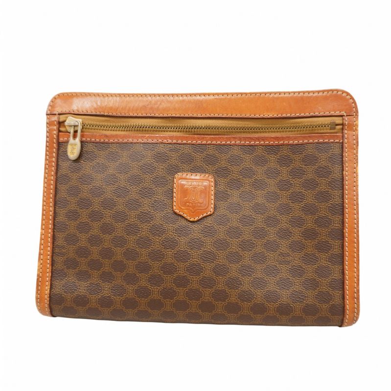 Celine Clutch Bag Macadam PVC Brown Gold Hardware Men's
