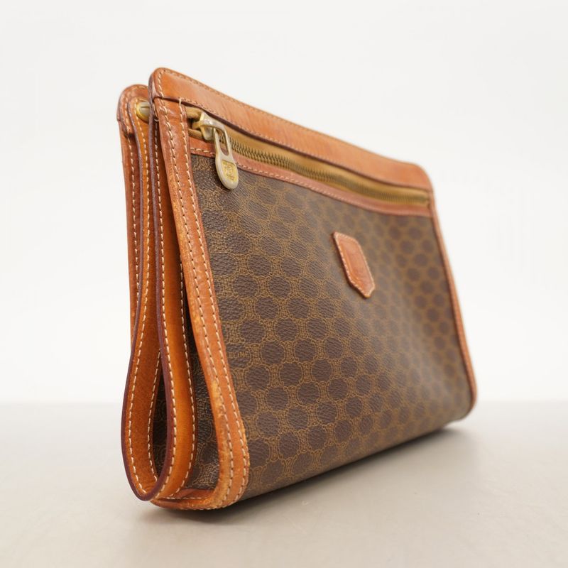 Celine Clutch Bag Macadam PVC Brown Gold Hardware Men's