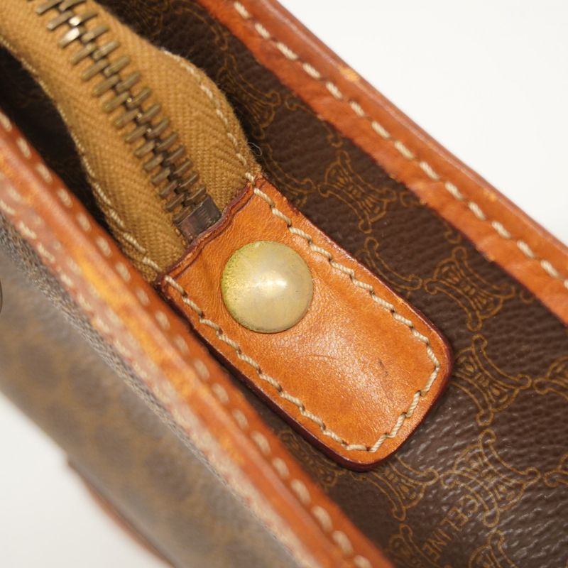 Celine Clutch Bag Macadam PVC Brown Gold Hardware Men's