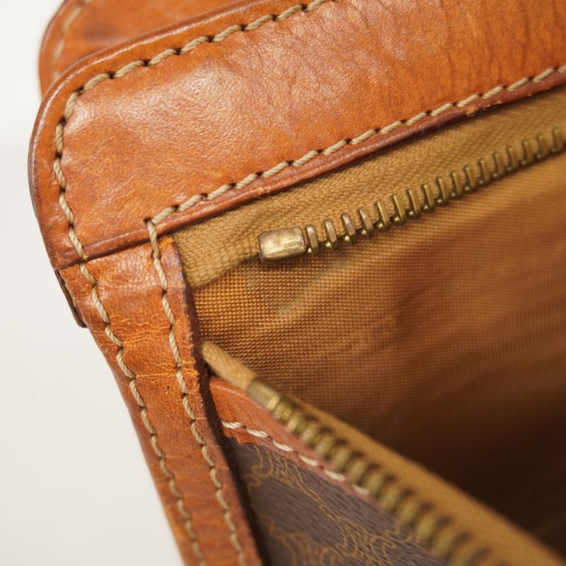 Celine Clutch Bag Macadam PVC Brown Gold Hardware Men's