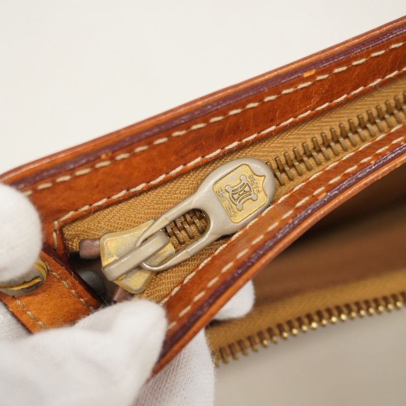 Celine Clutch Bag Macadam PVC Brown Gold Hardware Men's