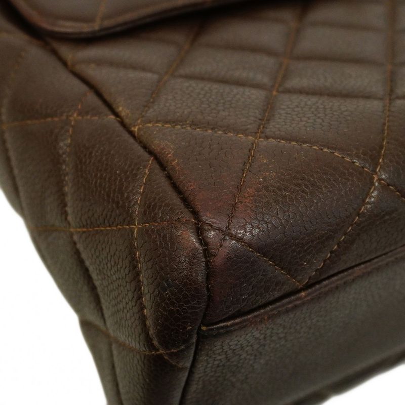 Chanel Shoulder Bag Matelasse Caviar Skin Brown Gold Hardware Women