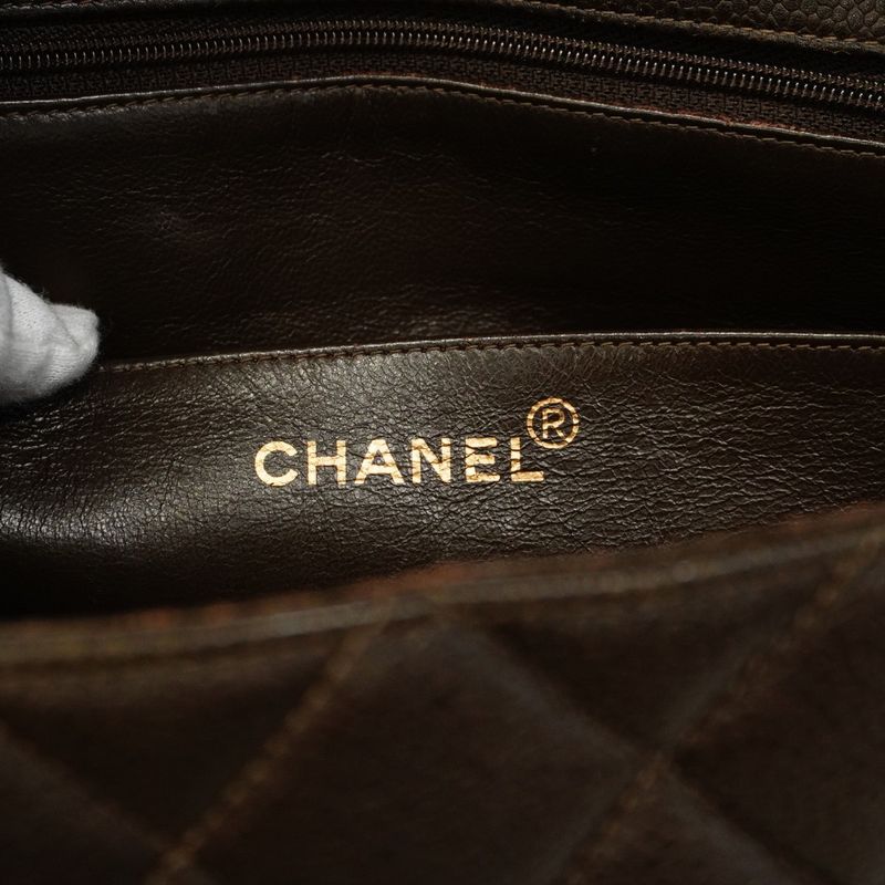 Chanel Shoulder Bag Matelasse Caviar Skin Brown Gold Hardware Women