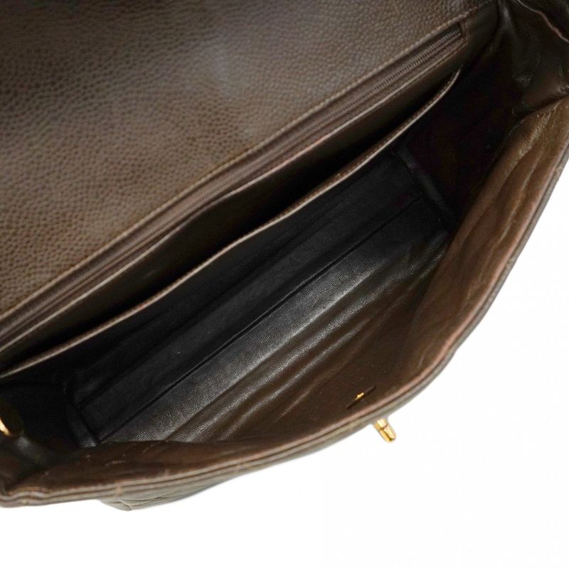 Chanel Shoulder Bag Matelasse Caviar Skin Brown Gold Hardware Women