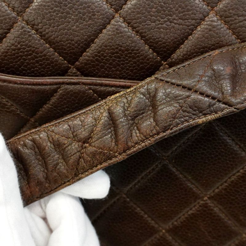 Chanel Shoulder Bag Matelasse Caviar Skin Brown Gold Hardware Women