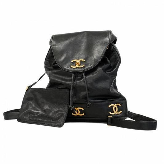 Chanel Backpack Daypack Triple Coco Lambskin Black Gold Hardware Women