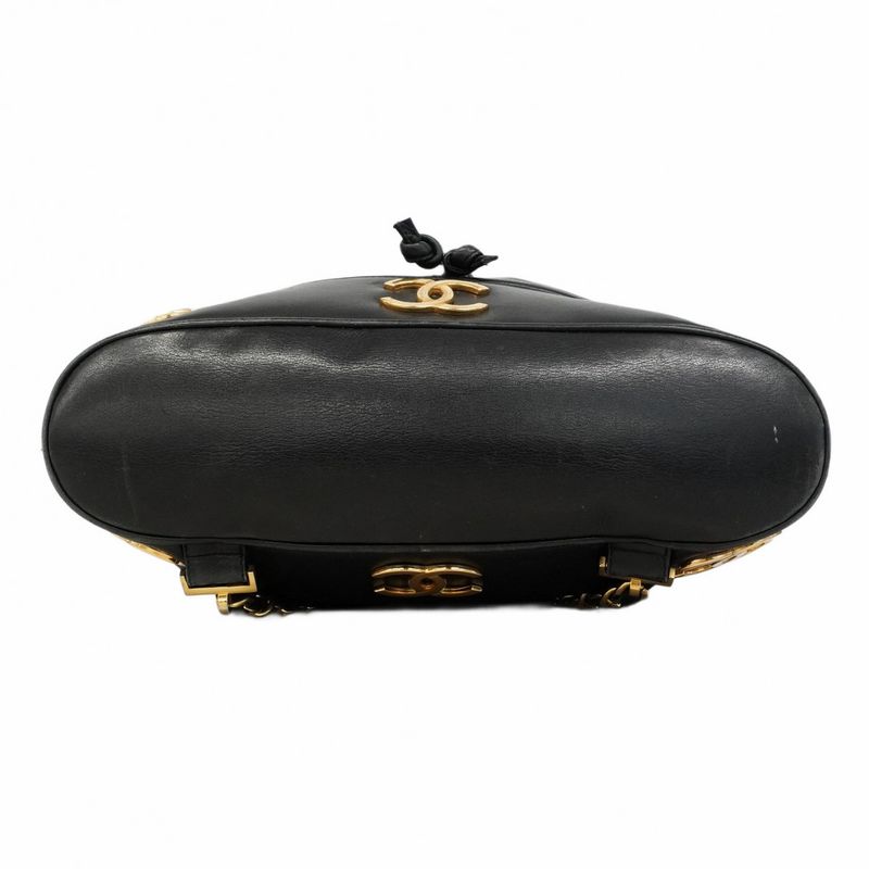 Chanel Backpack Daypack Triple Coco Lambskin Black Gold Hardware Women