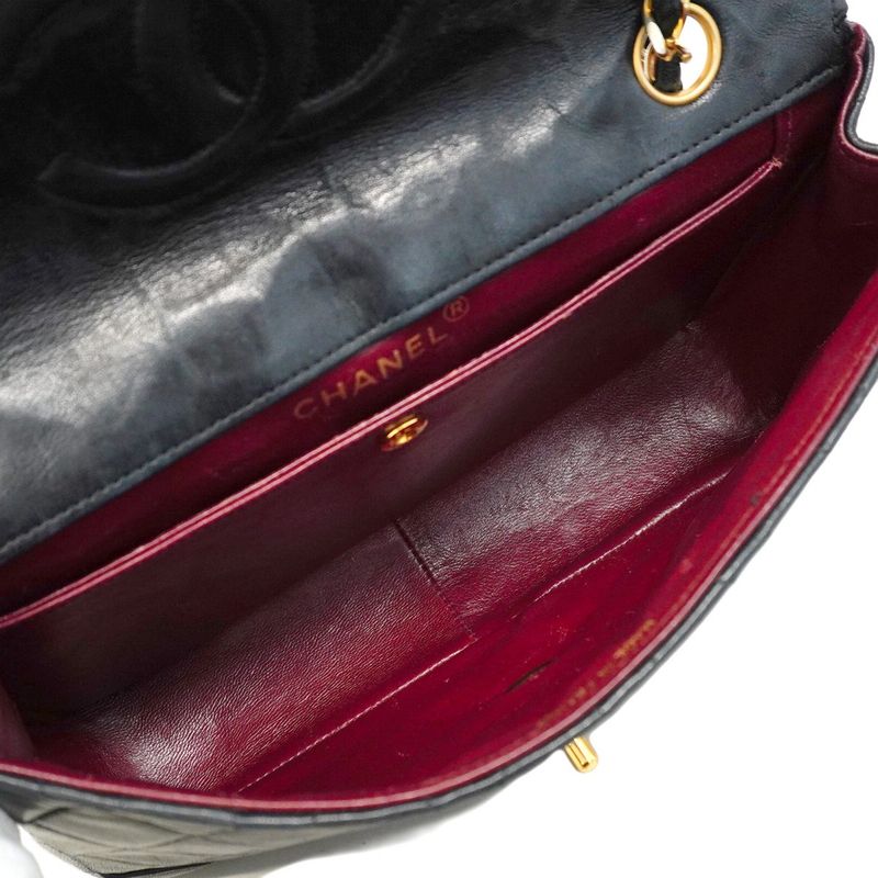 Chanel Shoulder Bag Matelasse Lambskin Black Gold Hardware Women