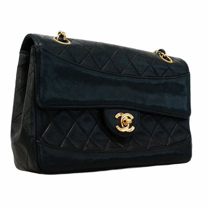 Chanel Shoulder Bag Matelasse Lambskin Black Gold Hardware Women