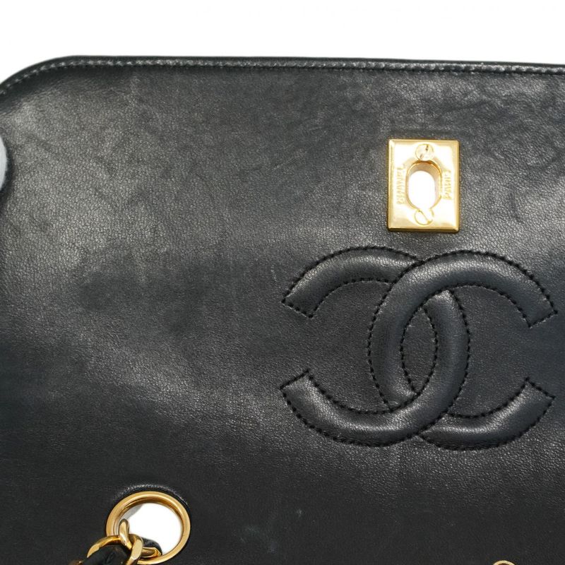 Chanel Shoulder Bag Matelasse Lambskin Black Gold Hardware Women