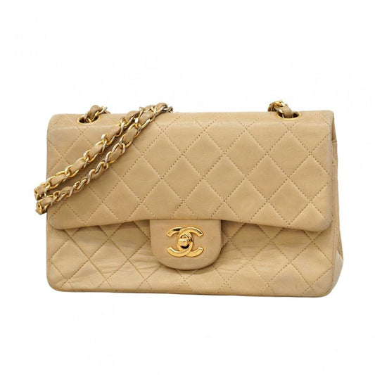 Chanel Shoulder Bag Matelasse Lambskin Beige Gold Hardware Women