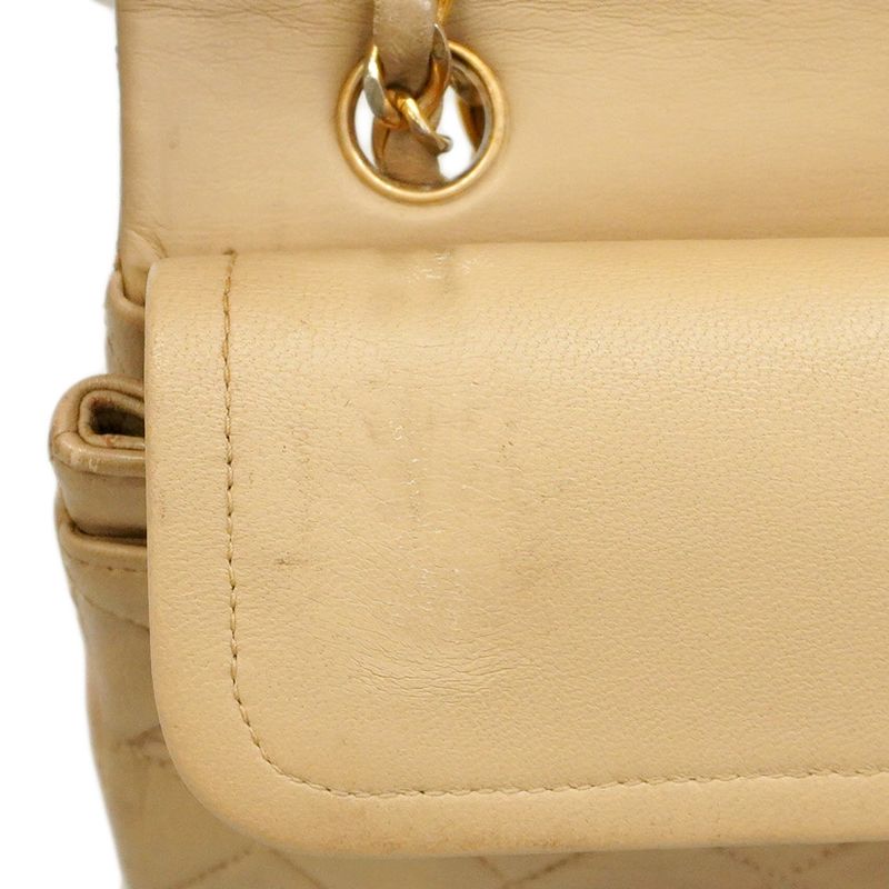 Chanel Shoulder Bag Matelasse Lambskin Beige Gold Hardware Women