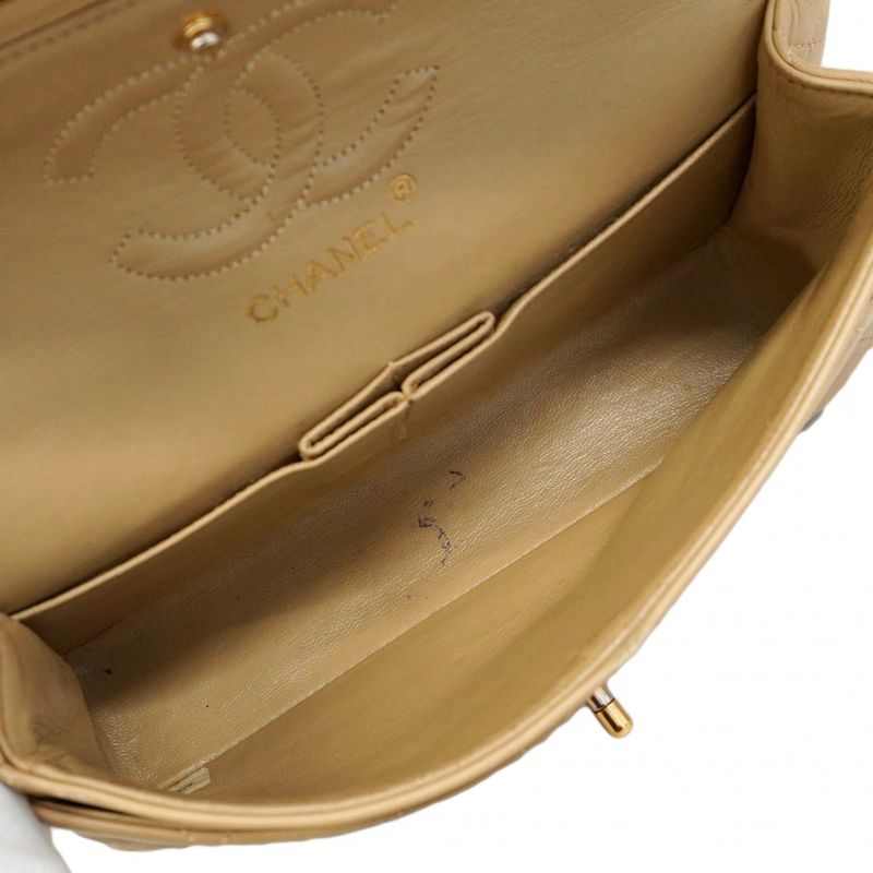 Chanel Shoulder Bag Matelasse Lambskin Beige Gold Hardware Women