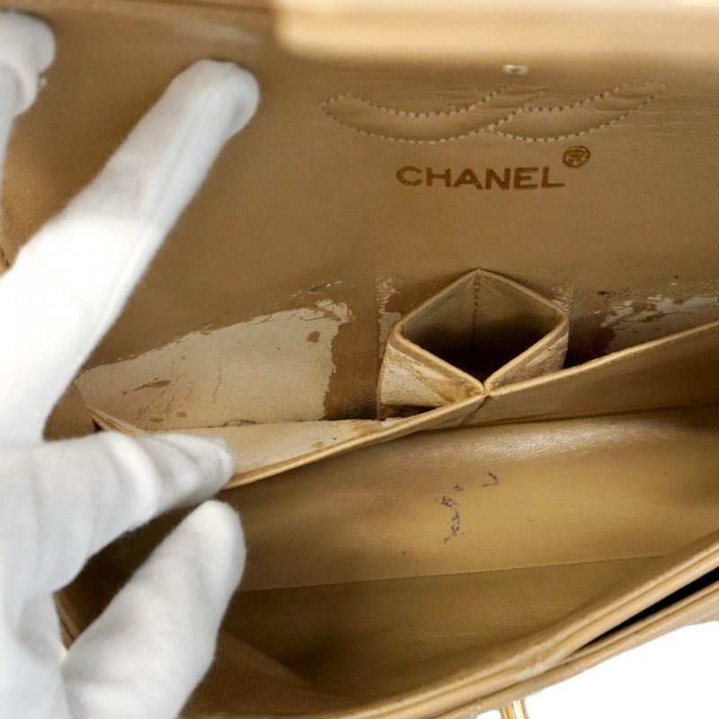 Chanel Shoulder Bag Matelasse Lambskin Beige Gold Hardware Women