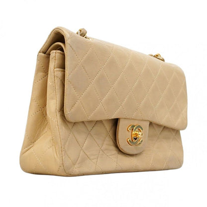 Chanel Shoulder Bag Matelasse Lambskin Beige Gold Hardware Women
