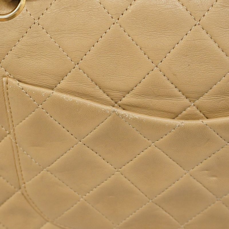 Chanel Shoulder Bag Matelasse Lambskin Beige Gold Hardware Women