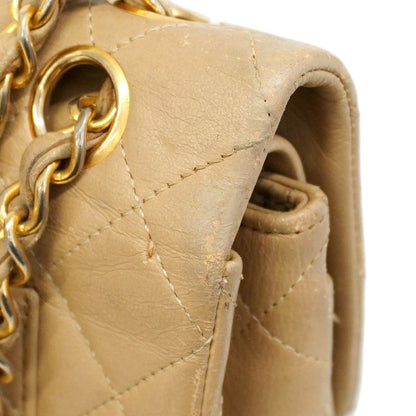 Chanel Shoulder Bag Matelasse Lambskin Beige Gold Hardware Women