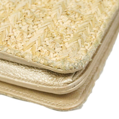 Chanel Shoulder Wallet Raffia Beige Gold Hardware Women