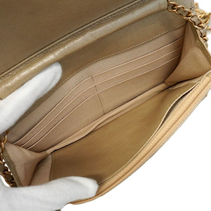 Chanel Shoulder Wallet Raffia Beige Gold Hardware Women