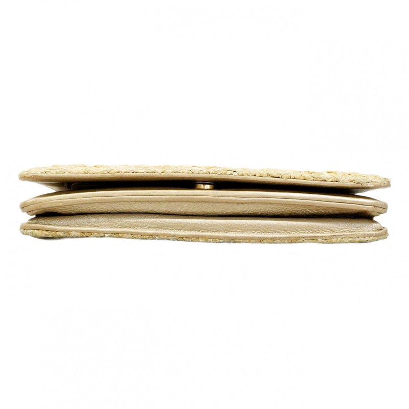 Chanel Shoulder Wallet Raffia Beige Gold Hardware Women